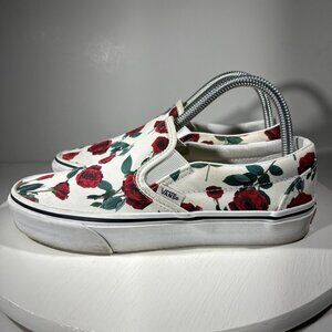Vans Classic Rose Print Womens Size 8 White Casual Shoes Sneaker Slip USED TWICE